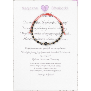 Bransoletka celebrytka czarny TURMALIN OBSYDIAN HEMATYT ochrona i spokój